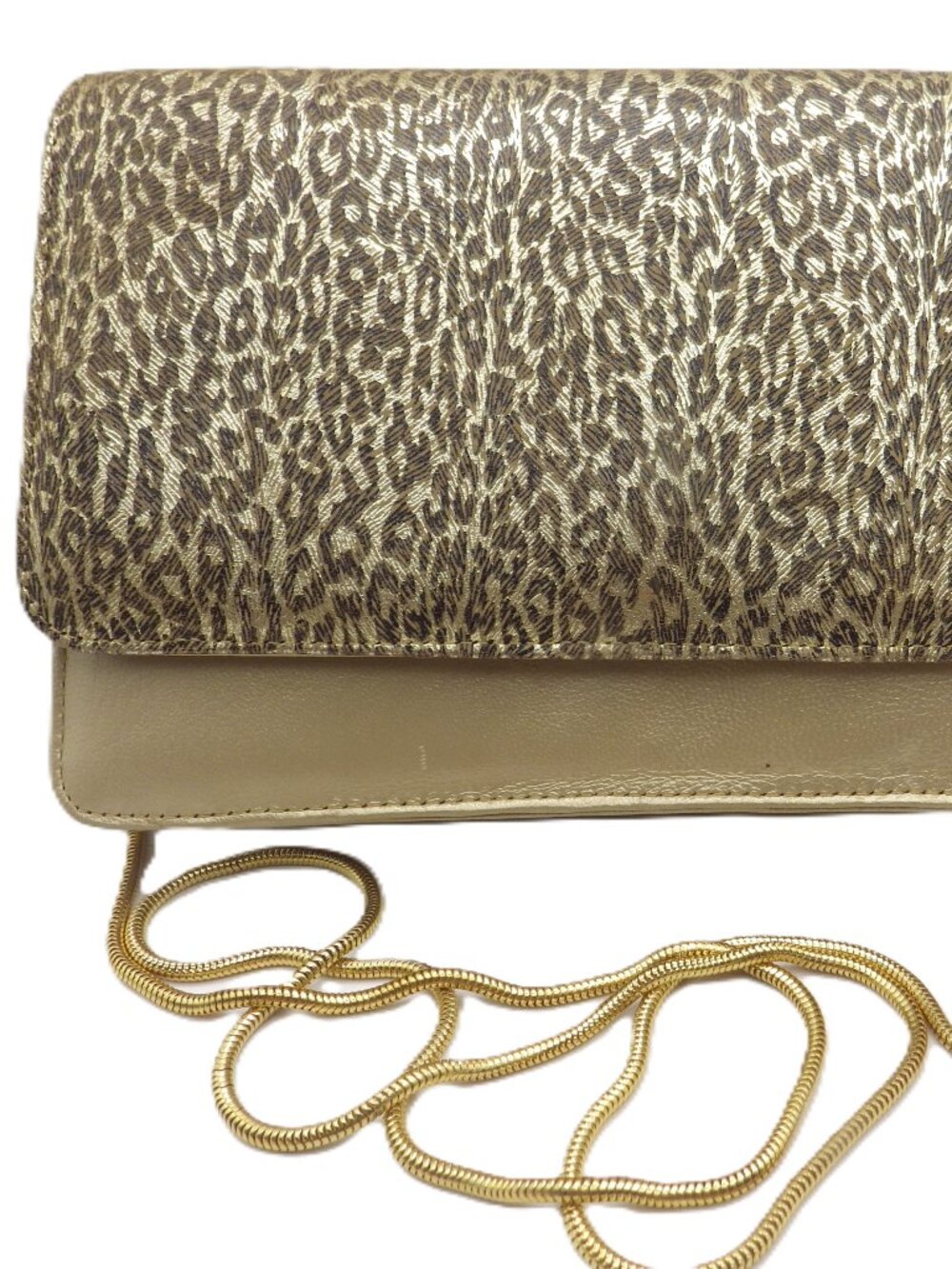 Moda Spana Leopard Print Shoulder Bag/ Clutch/Metallic Gold & Champagne